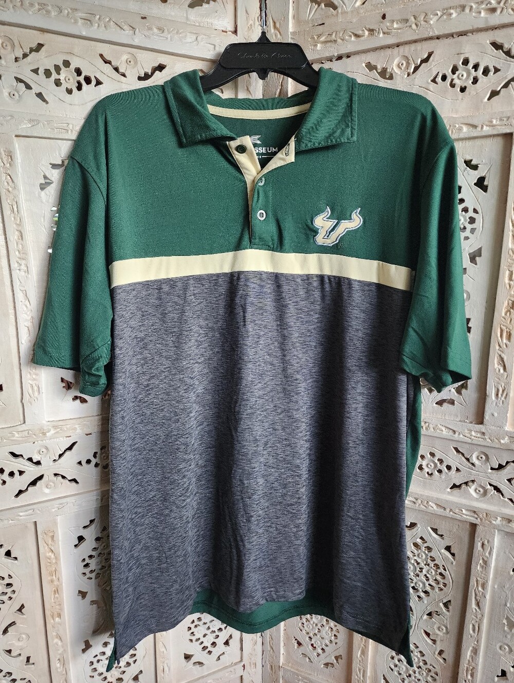 NWOT Colosseum USF Bulls College Football Polo Shirt- Mens Size Large-Green,Grey